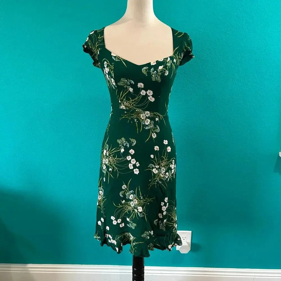 Reformation Rosi Dress Color Buena Green Sweetheart Neck Cut Out Back Size 4 - Picture 2 of 7
